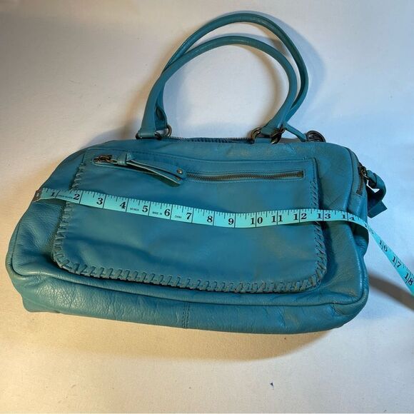 Audrey Brooke turquoise soft leather large zip satchel many compartments - Picture 7 of 16